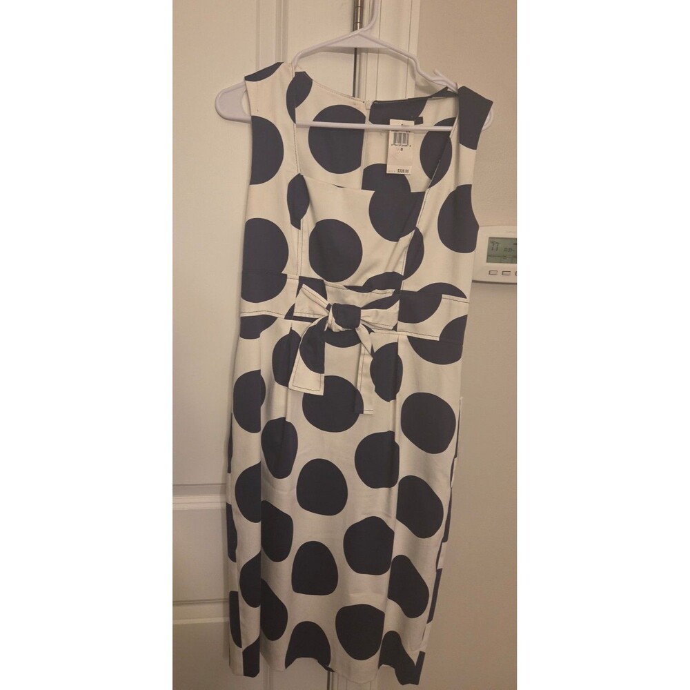David Meister Polka Dot Tie-Waist Pencil Dress Black & White Size 8 NWT